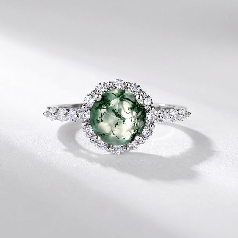 S925 Sterling Silver Moss Agate Signature Ring