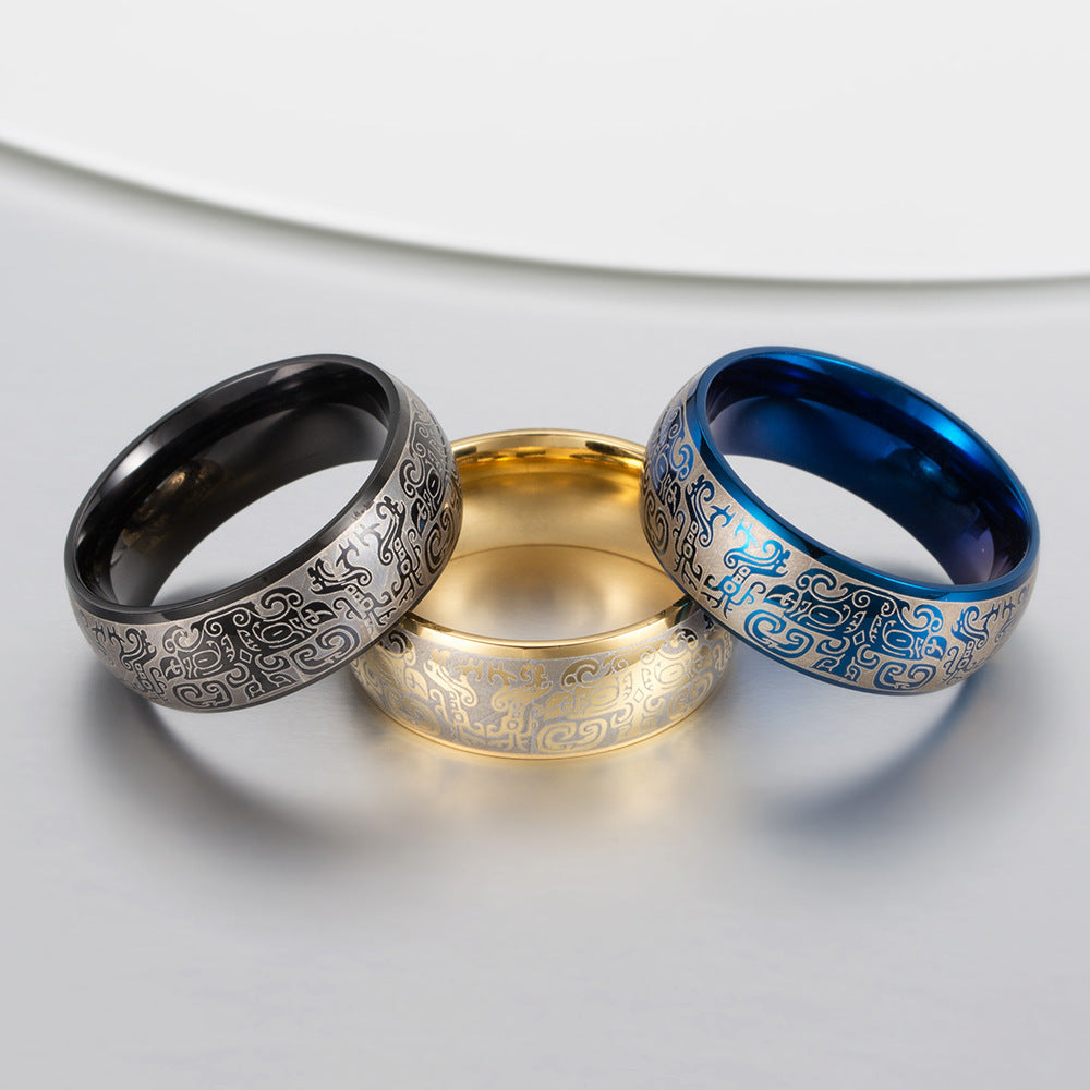 Steel Ring – Vintage Chinese Mythology Pattern