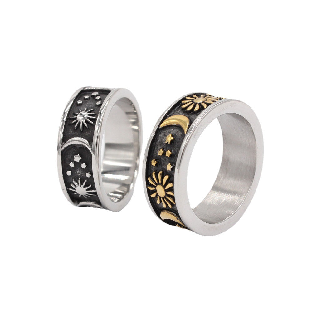 Turkish Wind Star Moon Men's Titanium Steel Ring