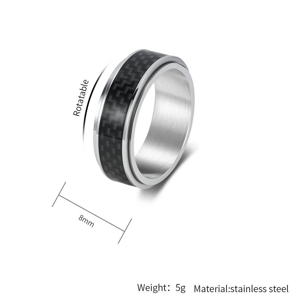 Carbon Fiber Spinner Stainless Steel Ring Unisex