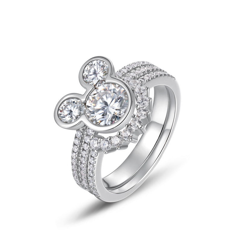 Planderful Mickey-Inspired Moissanite Sterling Silver Ring – 6.5 × 6.5 mm, 1 ct