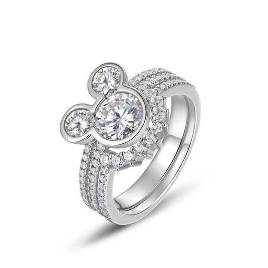 Planderful Mickey-Inspired Moissanite Sterling Silver Ring – 6.5 × 6.5 mm, 1 ct
