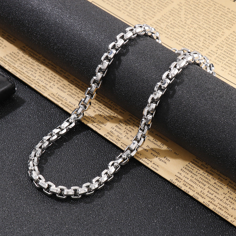 Stainless Steel, Trends, Edging Square Pearl Chain, Titanium Steel Men's Necklace Bracelet.