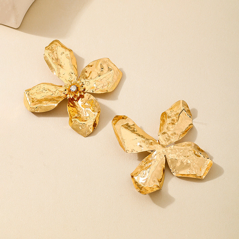 Planderful Vienna Verve Earrings – Exaggerated Metal Texture with Gemstone Inlay