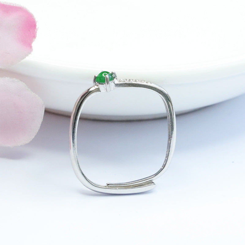 Green Jadeite Geometric 925 Silver Ring