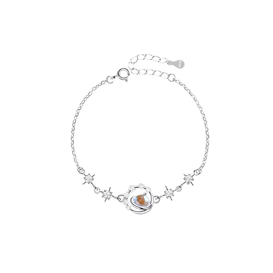 Planderful S925 Sterling Silver Pluto And Charon Bracelet For Women Gift For Girlfriend Exquisite Moonstone Zircon