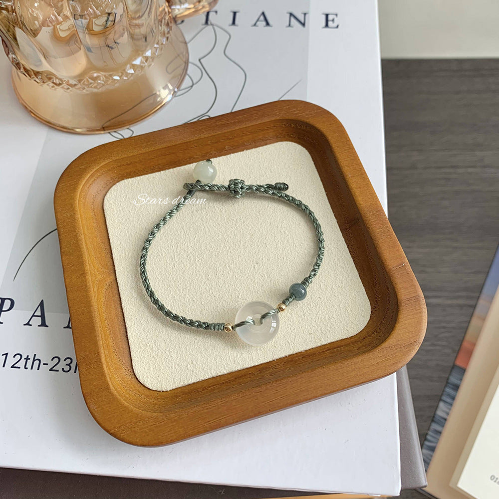 Green Crystal and White Jade Sterling Silver Bracelet