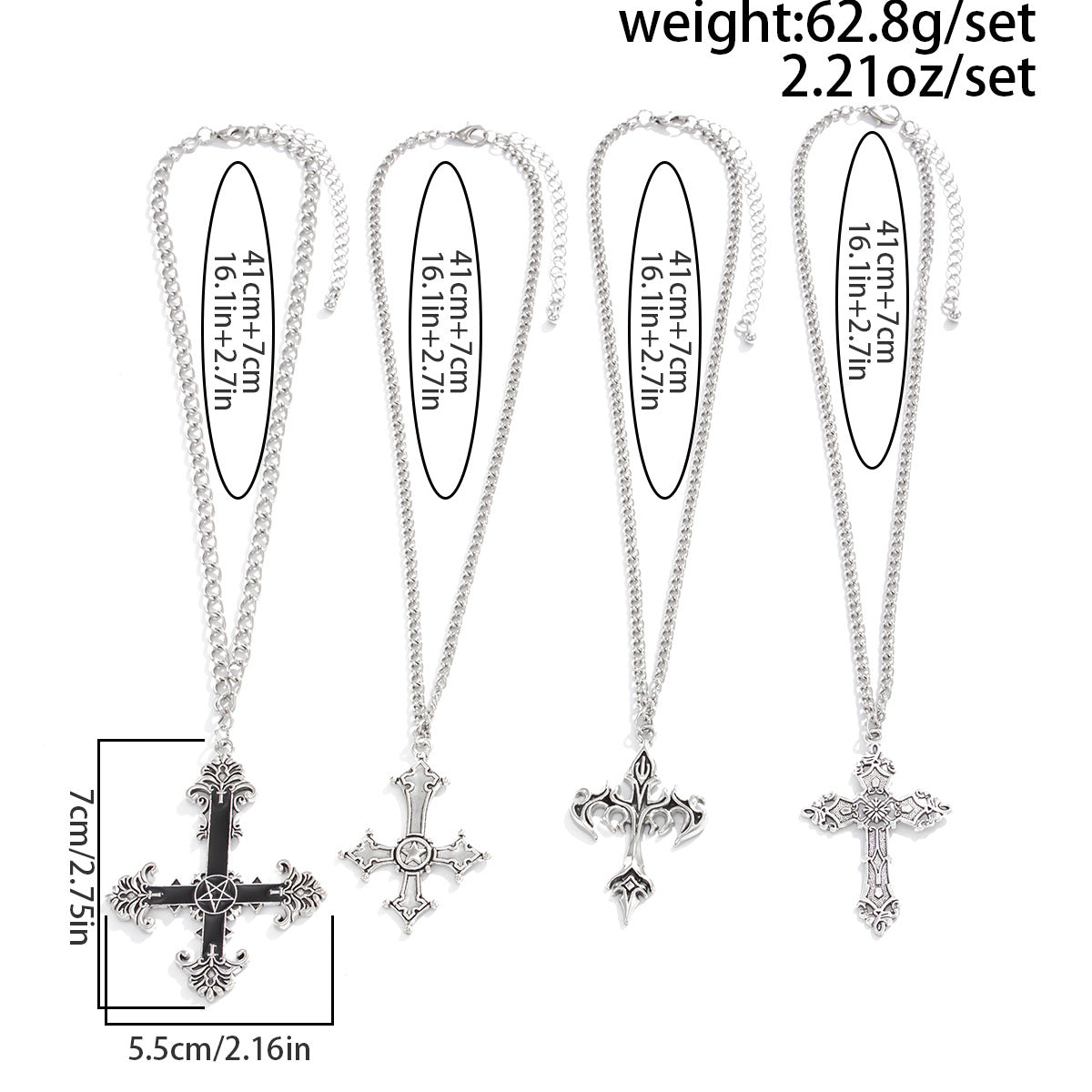 Hip-Hop Cross & Heart Chain Necklace