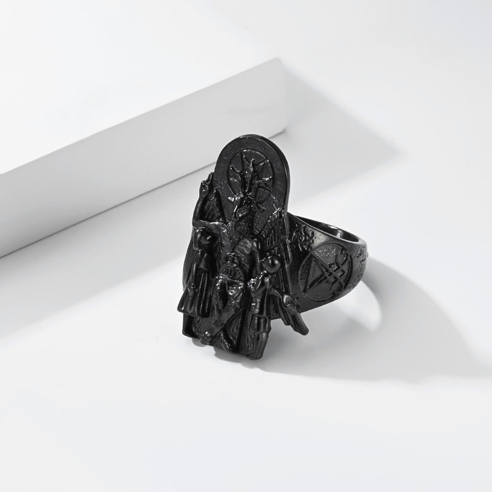 Devil Satan Goat Stainless Steel Ring Men's Dark Punk Style