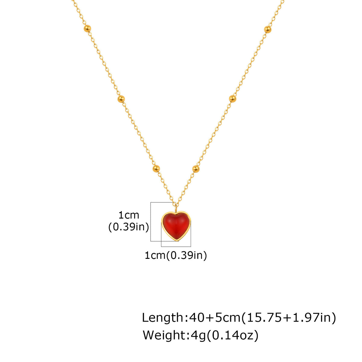 Gangfeng Ladies Delicate Clavicle Chain Stainless Steel Bead Chain Red Resin Heart Necklace
