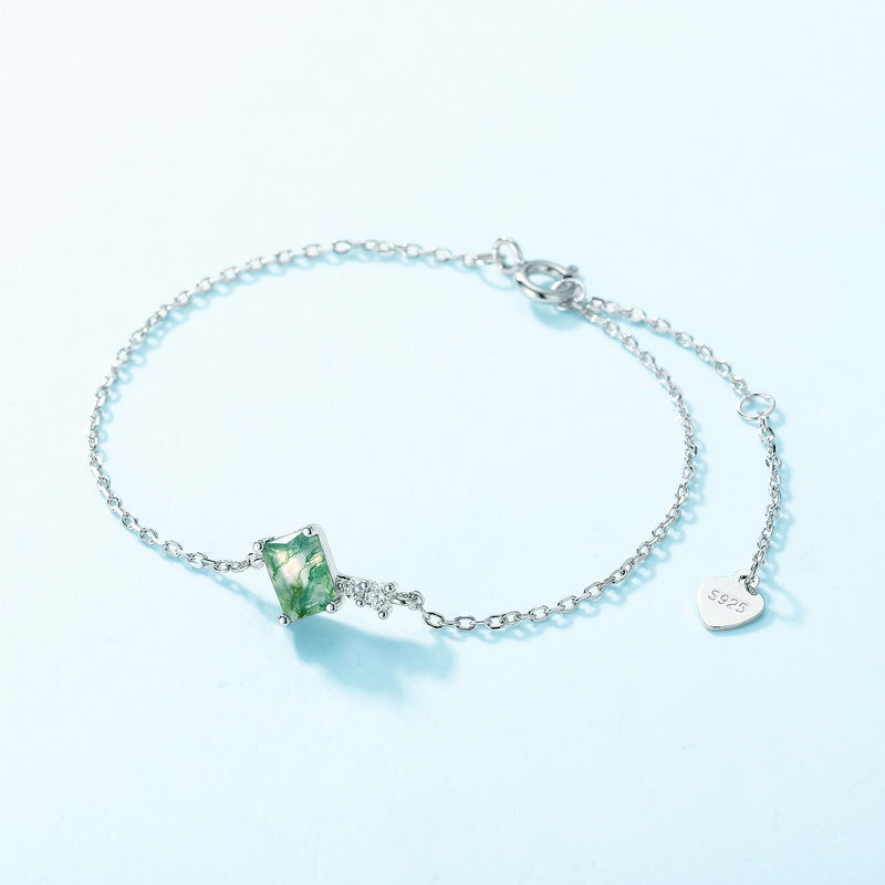 S925 Sterling Silver Moss Agate Minimalist Bracelet