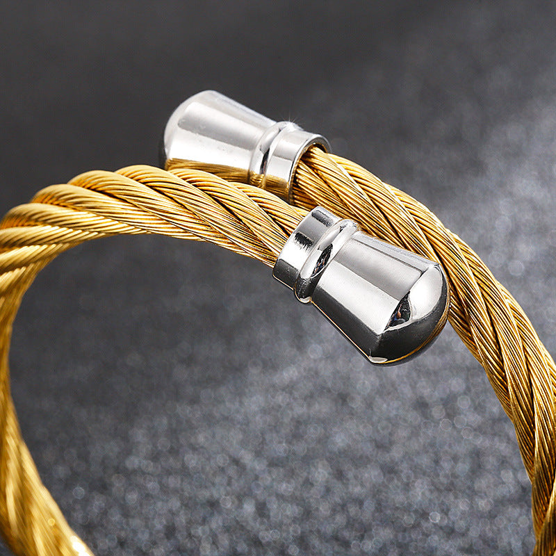Punk Titanium Steel Wire Twist Pattern Men's Opening Bracelet Bracelet