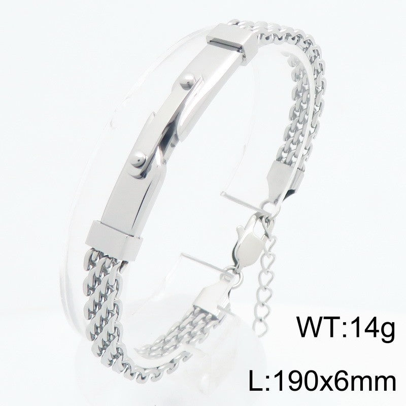 Strap Chain Bracelet – Nail Curved Bar Mesh With Extension Chain Stainless Steel