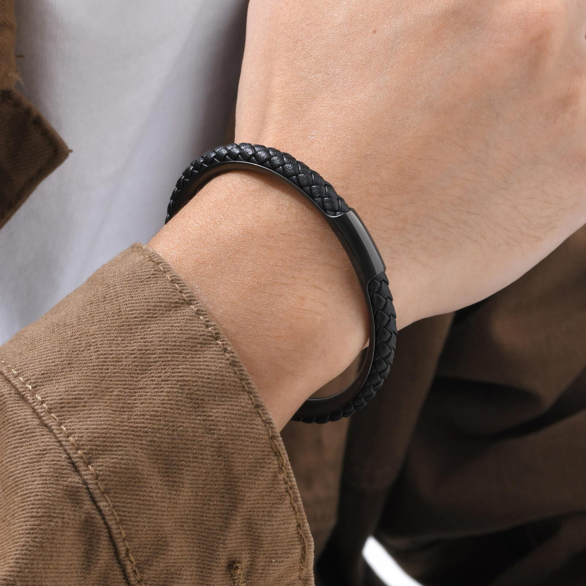 Braided Black Stainless Steel Bracelet for Men