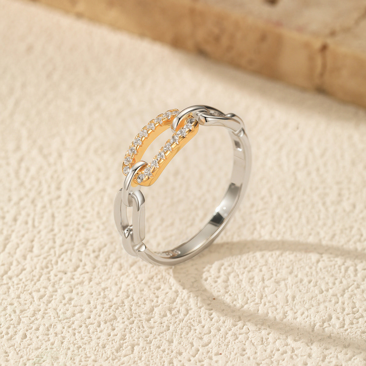 925 Sterling Silver Geometric Zircon Chain Ring