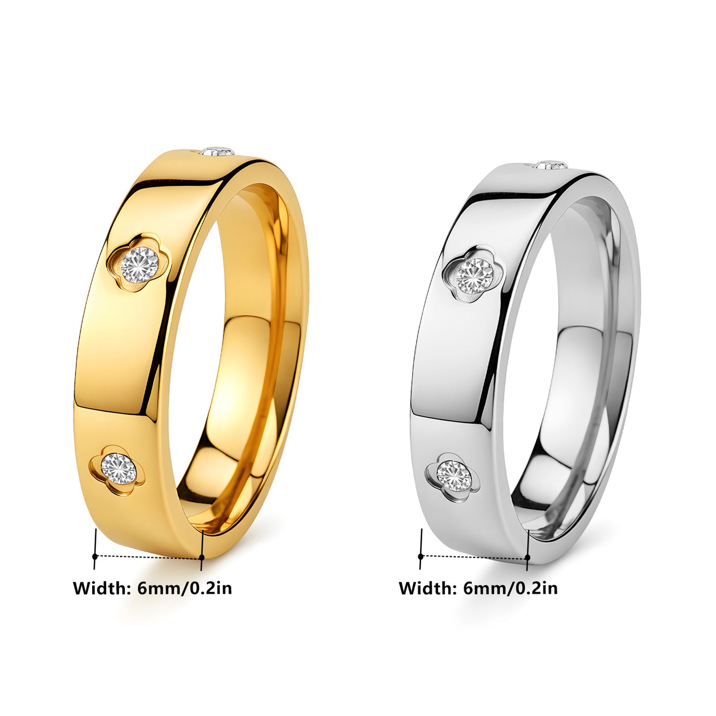 Planderful Four Leaf Clover Zircon Ring For Couples Unisex Stainless Steel Durable Design Elegant Gift