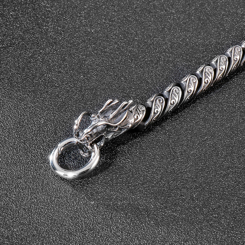 Old Double Dragon Head Men's Titanium Steel Bracelet