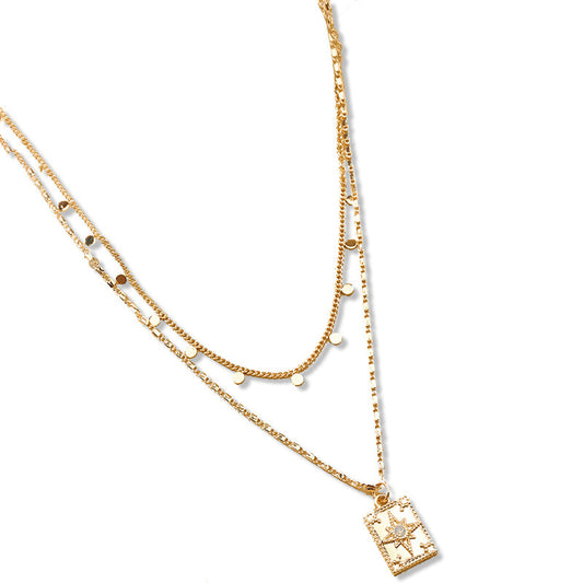 Eight-Star Pendant Necklace Collar with Metal Encrusted Design