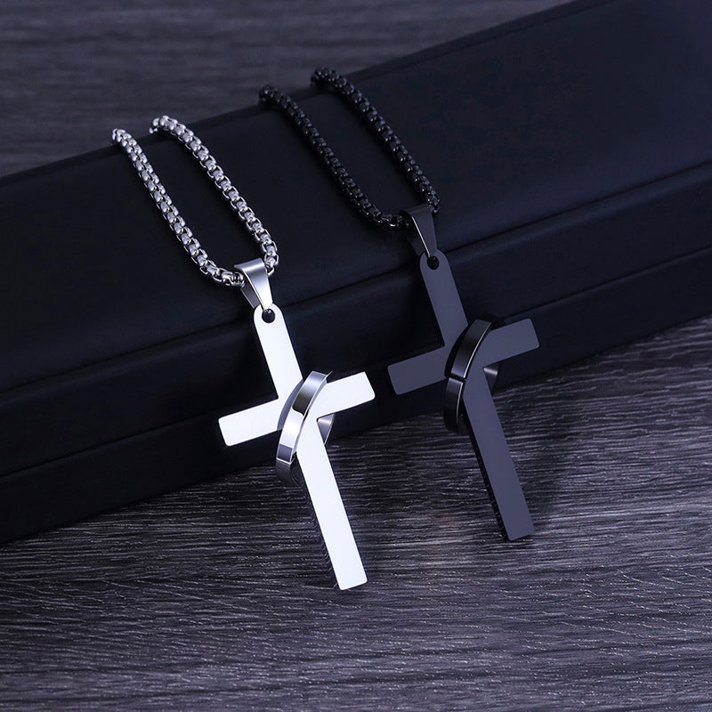 Planderful Titanium Steel Cross Necklace For Men Glossy Hip Hop Pendant Personalized Jewelry