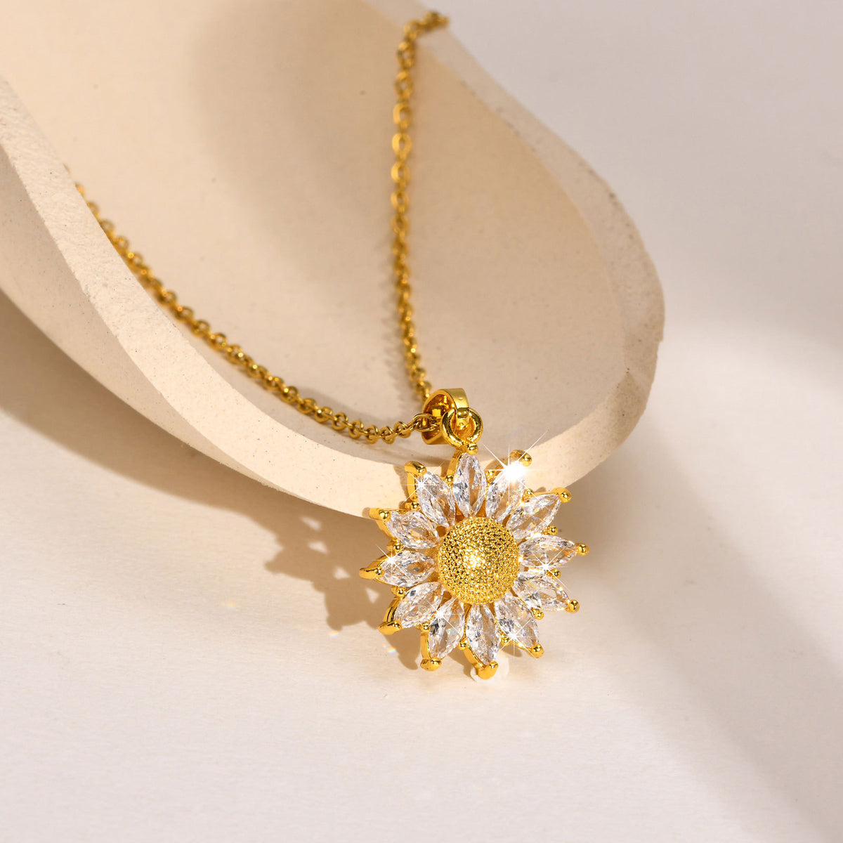 Stainless Steel Chain Copper Sunflower Pendant Necklace Women's
