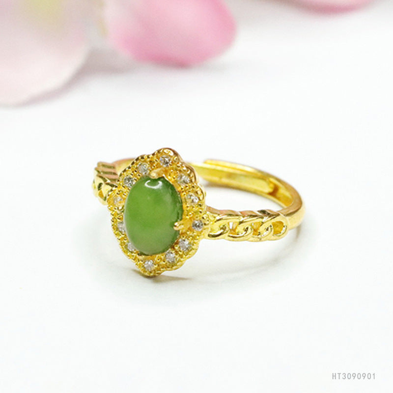 Hetian Jade Diamond-Shape Chain Ring