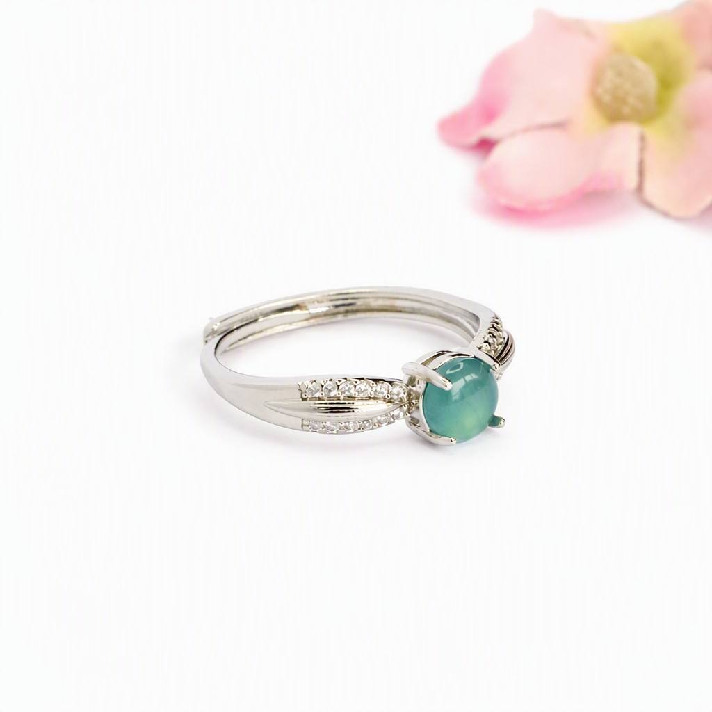 Blue Water Jadeite Oval Cabochon Ring