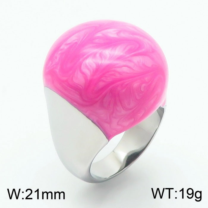 Color Enamel Drip Glaze Titanium Steel Ring, French Fashionable