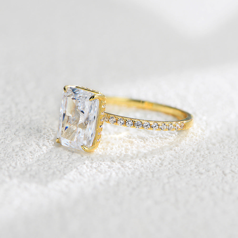 Planderful Collection Zircon Ring For Women Sterling Silver 925 Ice Flower Cut Rectangle Niche Luxury