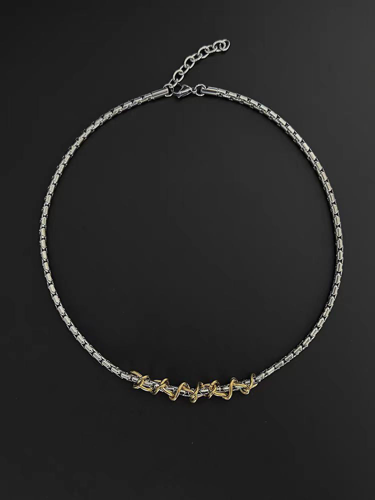 Planderful Jewelry Twisted Gold And Silver Titanium Steel Necklace For Men And Women