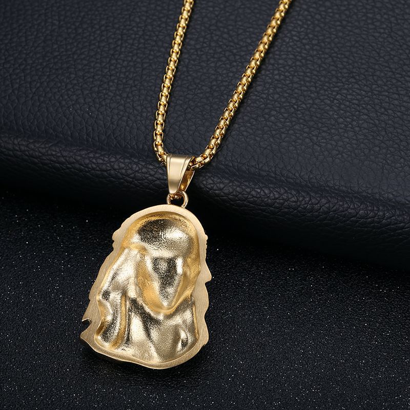 Planderful Everyday Genie Hip Hop Pendant Necklace For Urban Fashion Fans Titanium Steel Gold Plated Portrait Belief