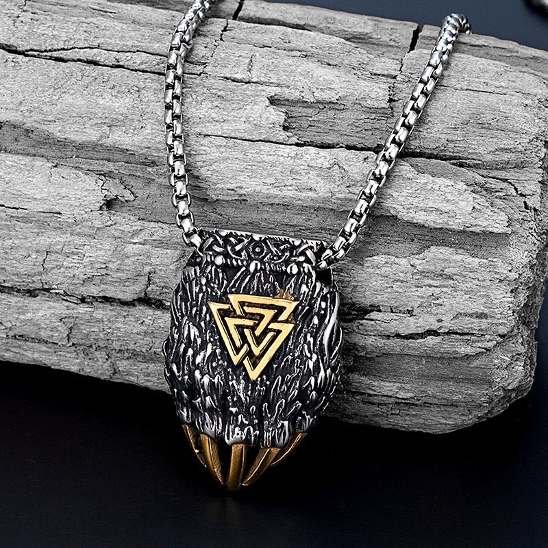 Viking Rune Bear's Paw Titanium Steel Pendant European and American Odin Pendant Men's Creative Hip Hop Stainless Steel Pendant Necklace