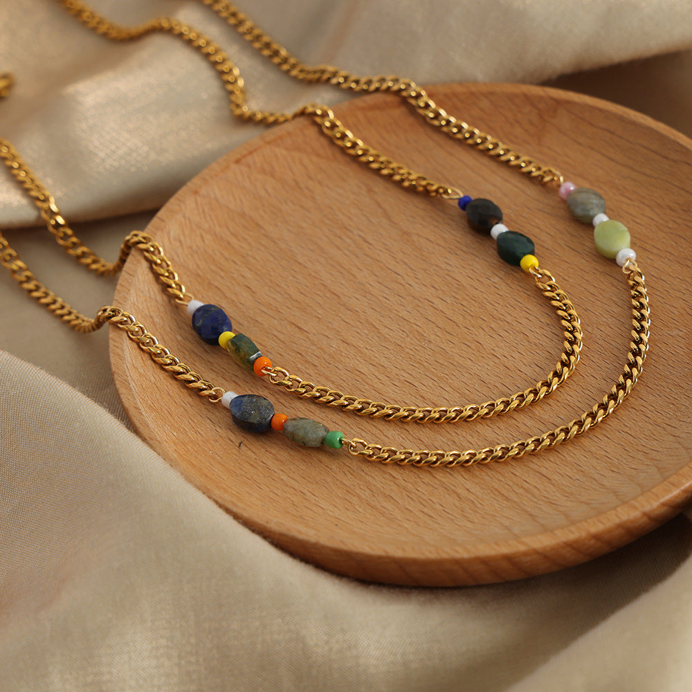 Luxurious Natural Stone Necklace with Titanium Steel Detailing for Women