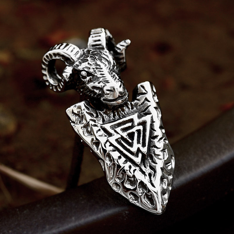 Retro Titanium Steel Viking Triangle Rune Pendant for Men - Wholesale European & American Inspired Sheep Head Design