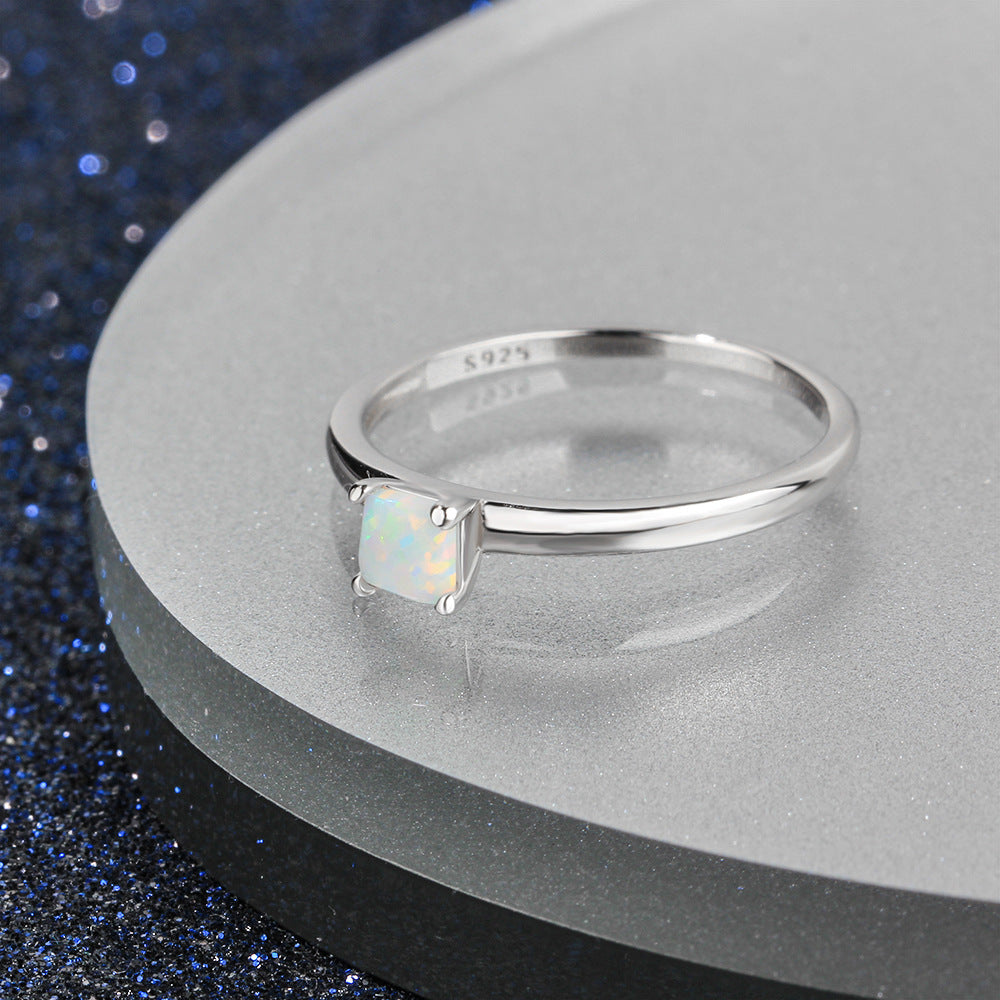 Planderful Jewelry Opal Ring In Sterling Silver Four Claw Setting For Elegant Everyday Wear