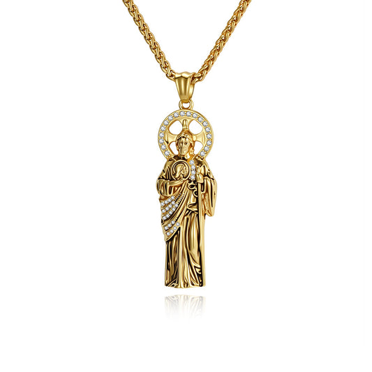 St. Jude Stainless Steel Necklace Plated With 18k Gold St. Jude Patron Saint