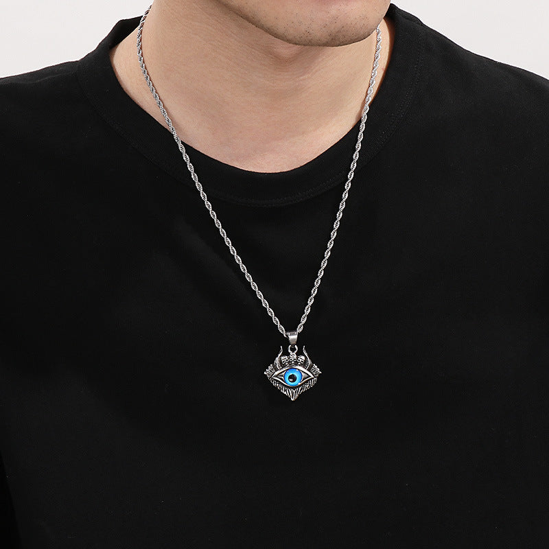 Punk Skull Pendant, Dark Satan Ground Crack Ghost Demon Eye Titanium Steel Necklace