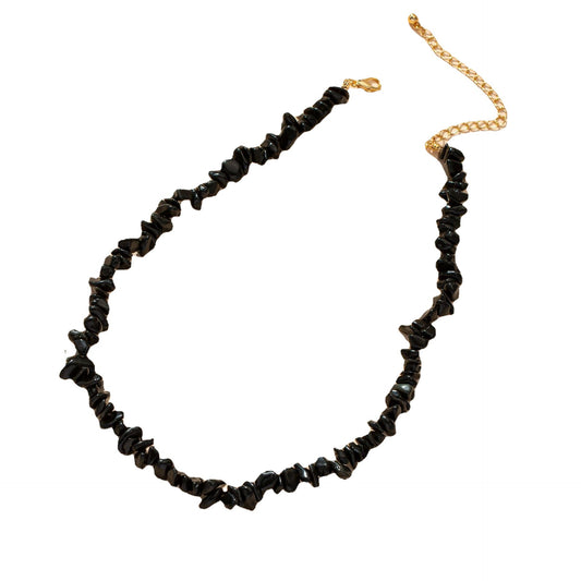 Trendy Black Geometric Necklace with Stone Pendant - Fashionable Sweater Chain