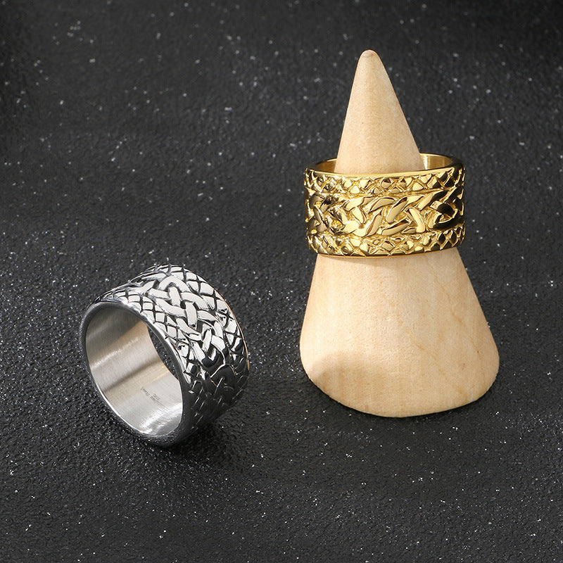 Planderful Men Woven Pattern Ring Titanium Steel Hipster