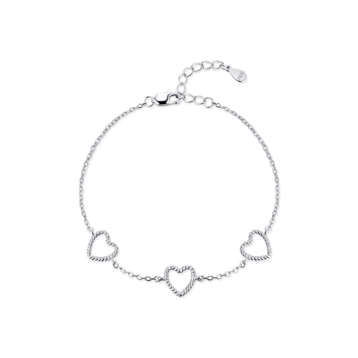 925 Sterling Silver Heart Openwork Bracelet