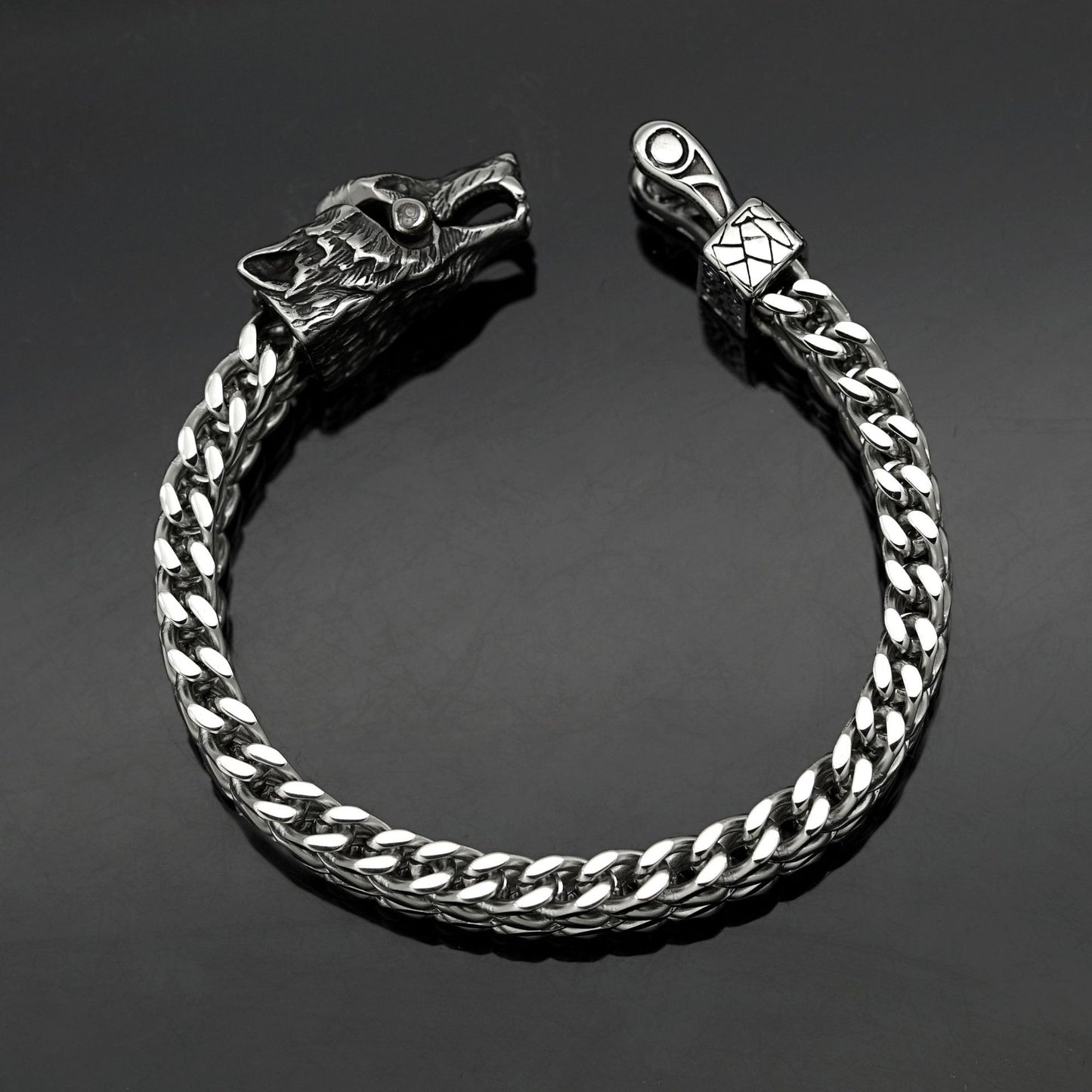 Planderful Stainless Steel Viking Bracelet For Men And Unisex Thick Chain Wolf Eagle Head Nordic Design