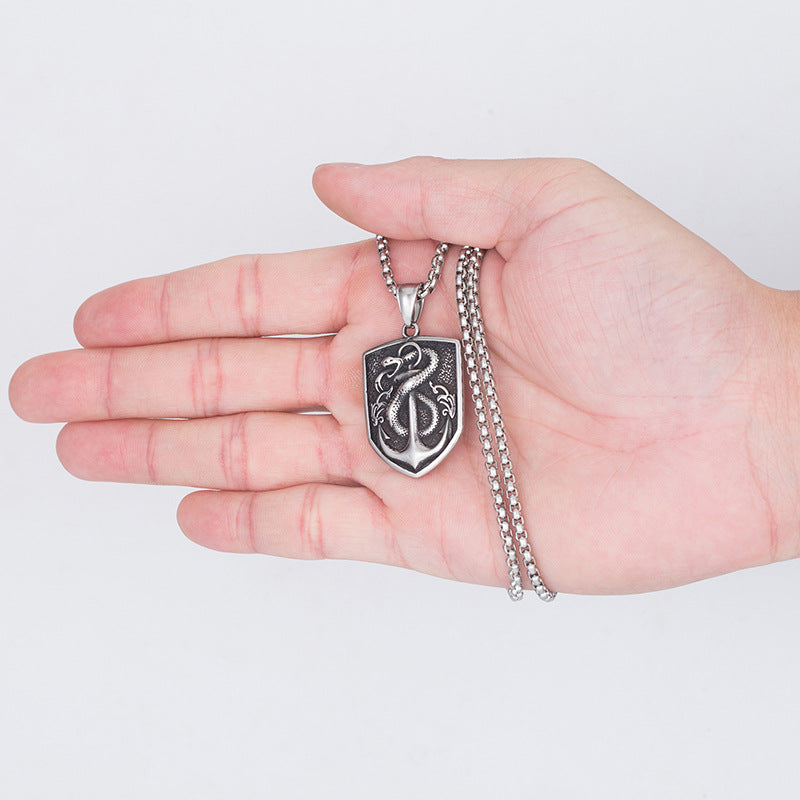 Steel Necklace - Luxury Hip Hop Chain with Snake and Anchor Tag for Men by Planderful