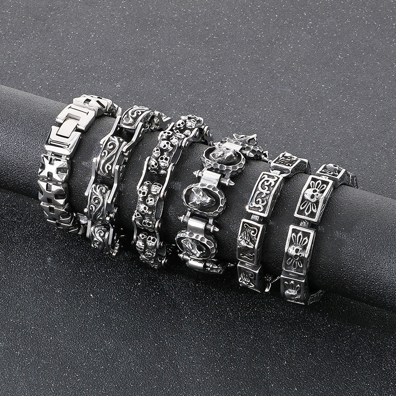 Planderful Men Punk Wolf Head Bracelet Titanium Steel