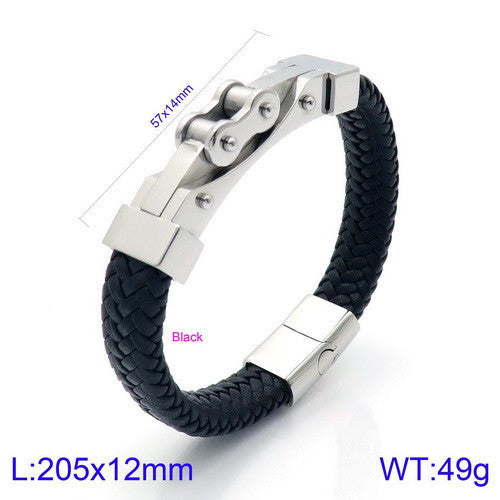 Planderful Men Punk Chain Leather Bracelet Stainless Steel