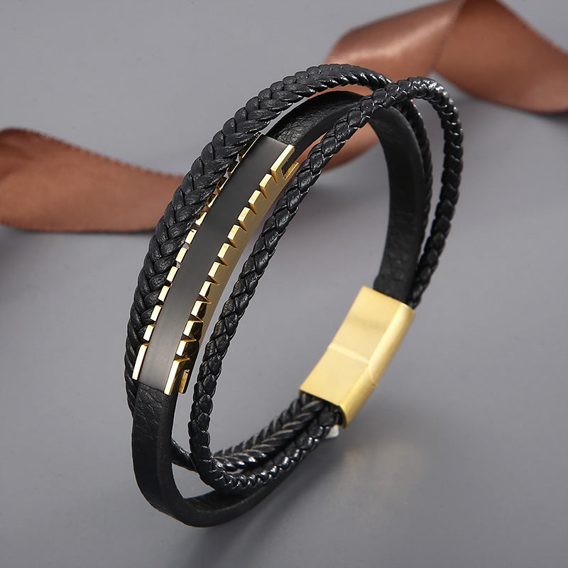 Planderful Magnetic Leather Bracelet Men Premium Stainless