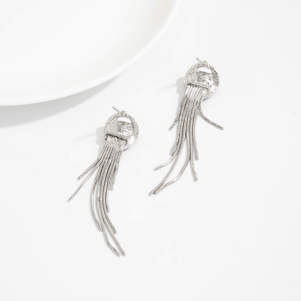 Planderful Vienna Verve Geometric Stone Earrings For Professional Women Long Snake Bone Chain Fringe Statement Studs