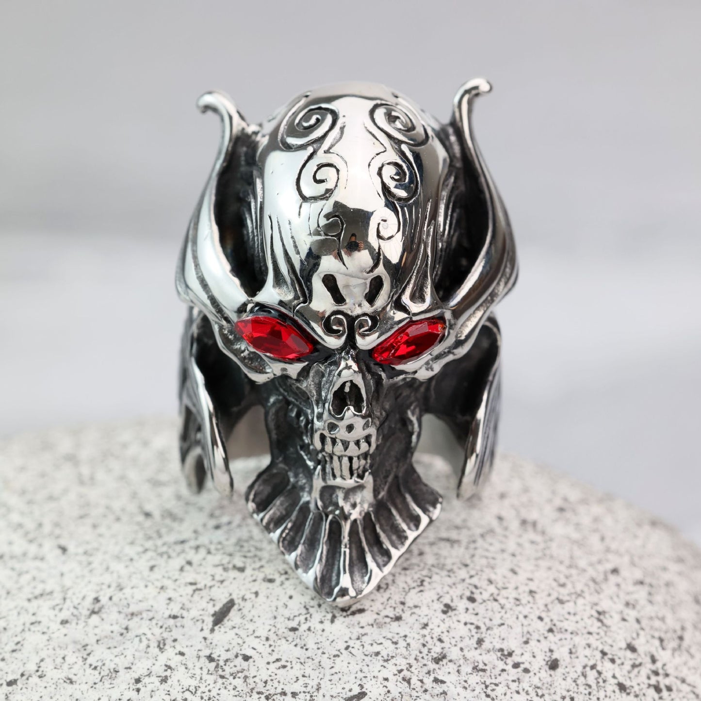 Planderful Mens Skull Ring Stainless Steel Retro Domineering Punk Hollow Skull Design Statement