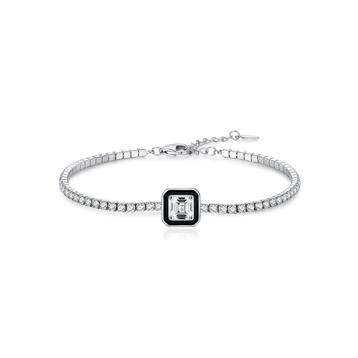 925 Sterling Silver Black Enamel Zircon Bracelet
