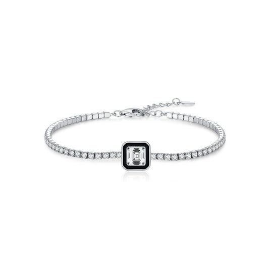925 Sterling Silver Black Enamel Zircon Bracelet