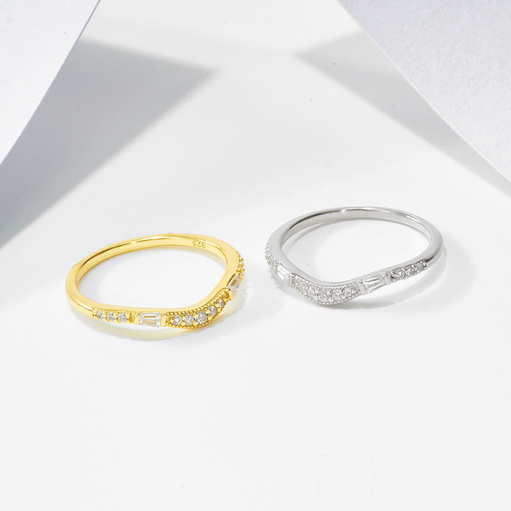 V-Shaped Crown Inlaid With Zircon Sterling Silver Ring, Stacked Ring Jewelry