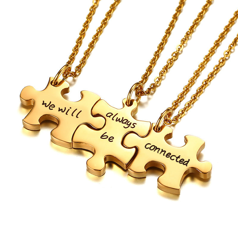 Stainless Steel Friendship Puzzle Necklace Gold Rose Gold Accessories